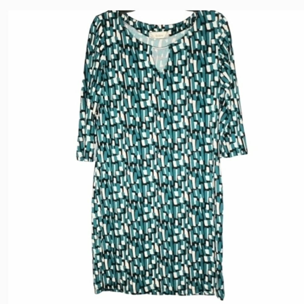 Delaine W Sz. M Knee length Black, Off White & Teal Dress